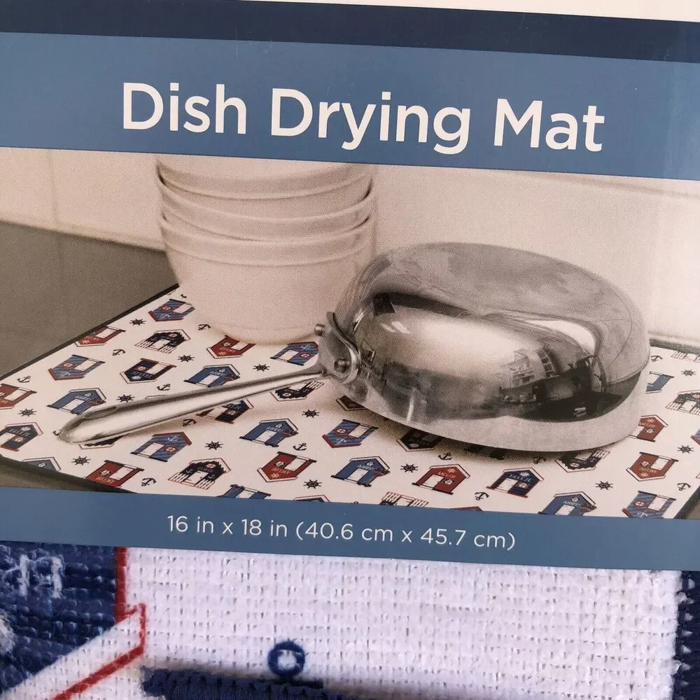 NAUTICAL Dish Drying Mat Reversible 16" X 18"   NAUTICAL ICONS  100% Polyester - Picture 2 of 5